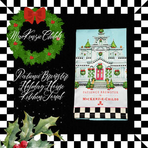Mackenzie-Childs Patience Brewster Holiday Christmas House Dish Towel 18x26"